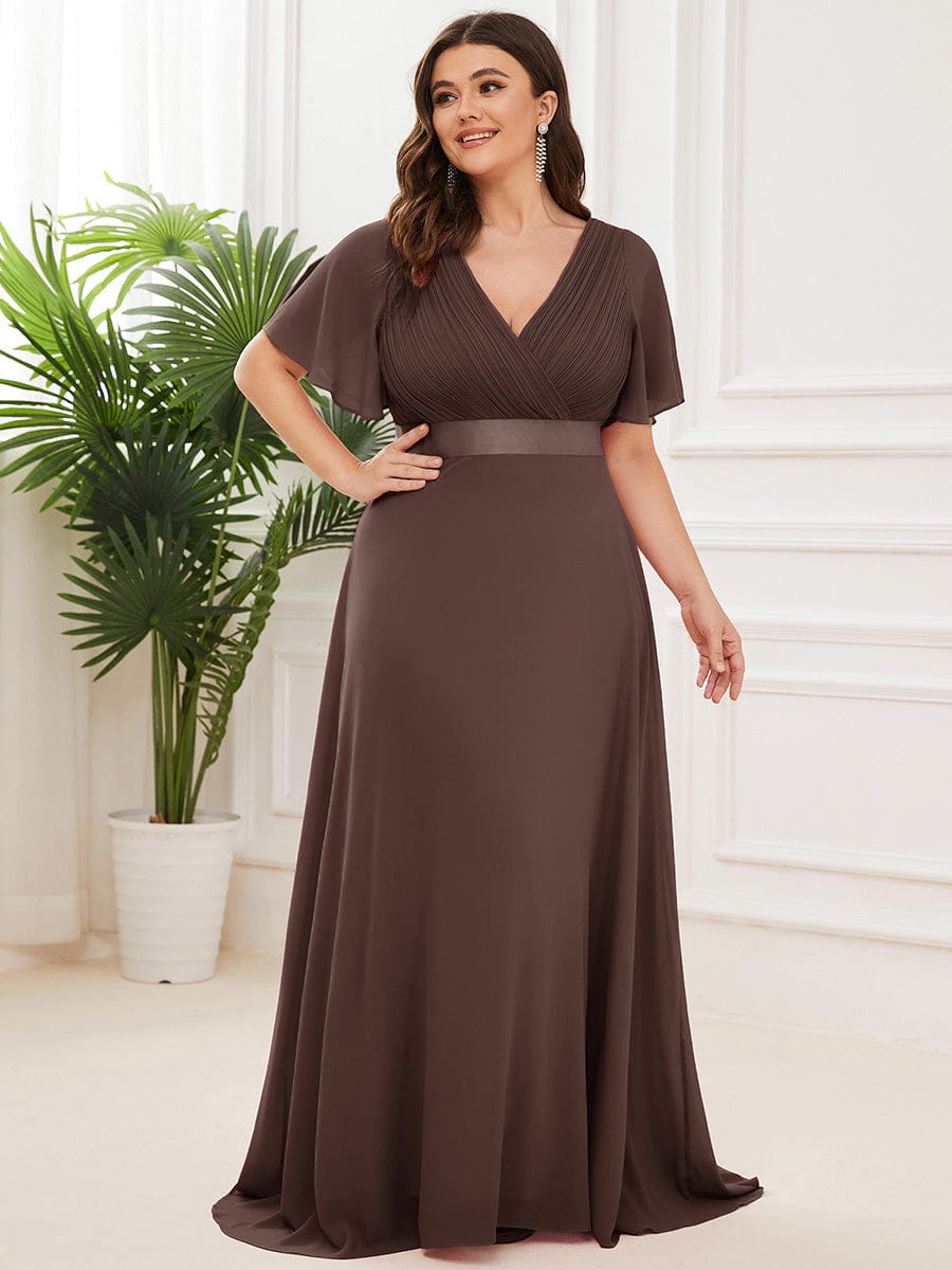 Plus Size Simple Empire Waist Flutter Sleeve Evening Dress