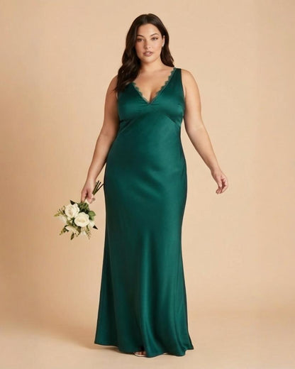 Silvarelle Romantic Plus Size Sheath Satin Bridesmaid Dress with Smooth Finish for Wedding - N0358
