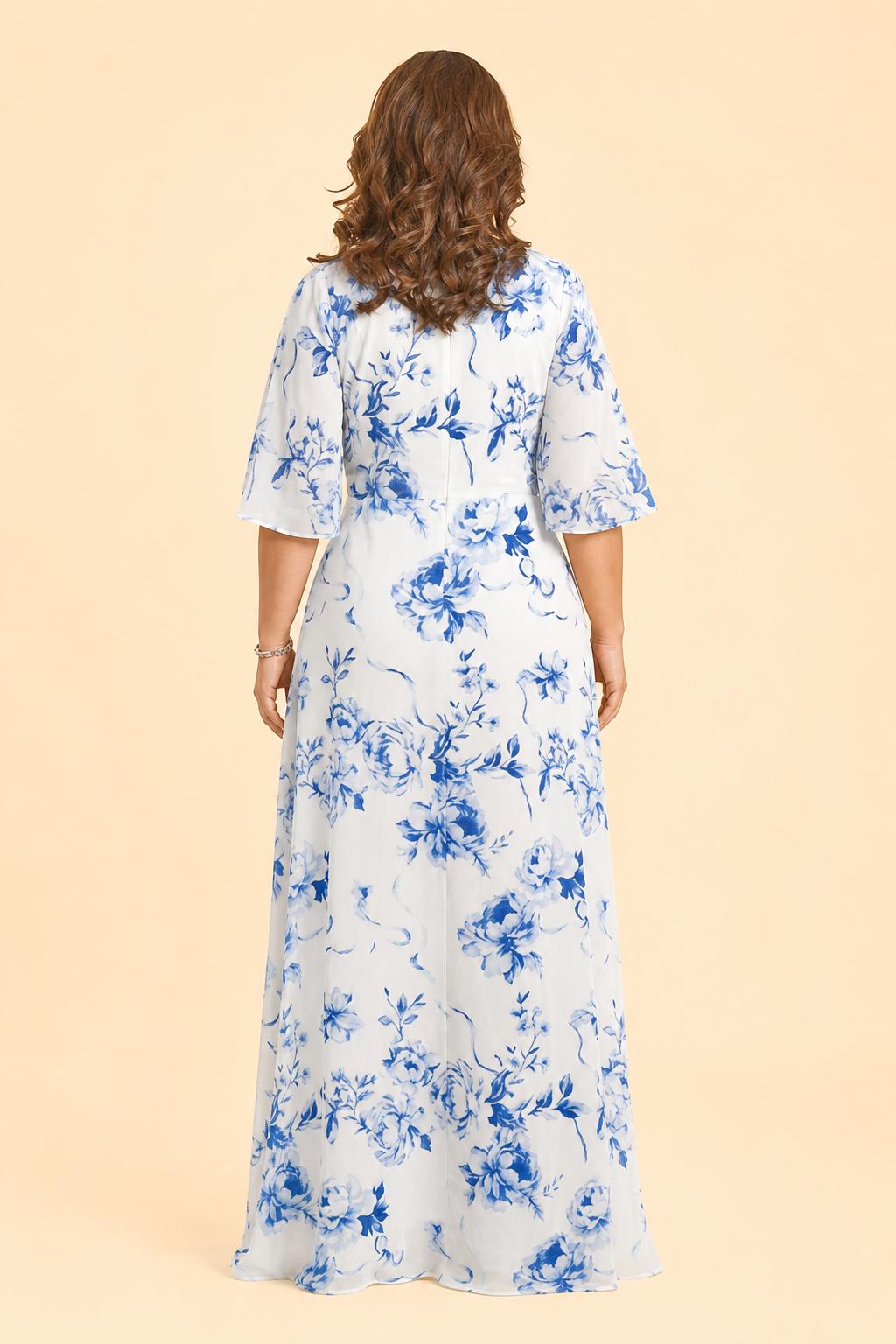 Plus Size Mother of the Bride Dress with Floral Print and Rhinestone Trim