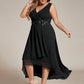 Sleeveless V-Neck High Low Plus Size Wedding Guest Dress with Floral Applique