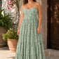 Romantic Floral Print Strapless Bridesmaid Dress with Open Back Detail