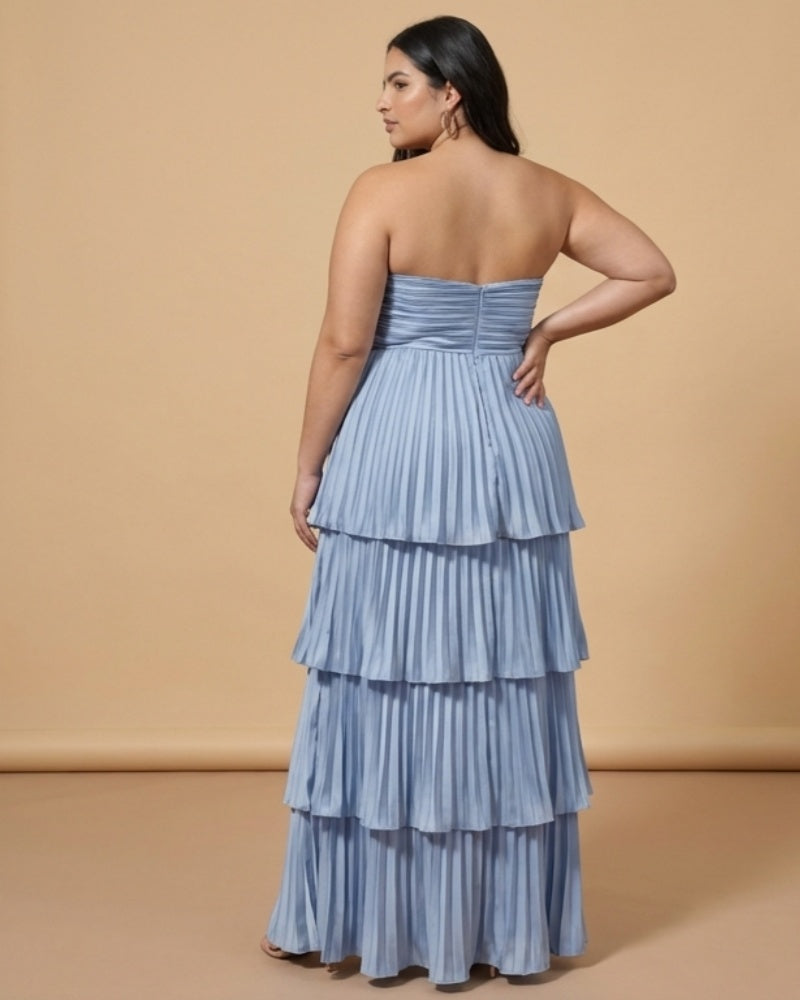 Chantarae Plus Size Romantic A-Line Ruffled Satin Bridesmaid Dress for Wedding Occasions -N0379