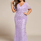Fashion Plus Size V Neck Mermaid Sequin & Tulle Evening Dress