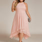 Flowy Plus Size Halter Neck Chiffon Midi Wedding Guest Dress