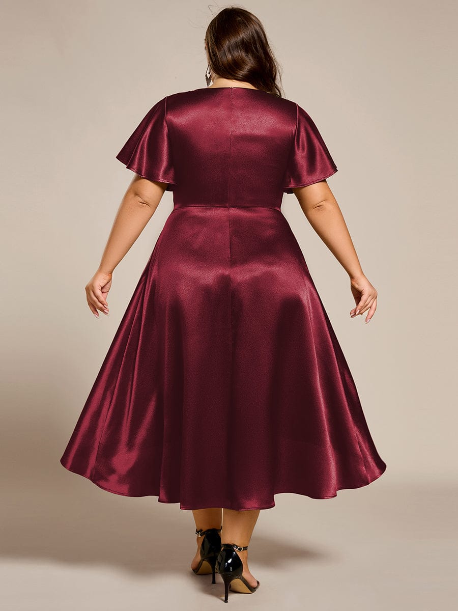 Plus Size Satin Midi Wedding Guest Dress with Pockets