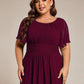 Plus Size Pleated Round Neckline A-Line Midi Chiffon Wedding Guest Dress