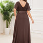 Plus Size Empire Waist V Back Bridesmaid Dress with Short Sleeves