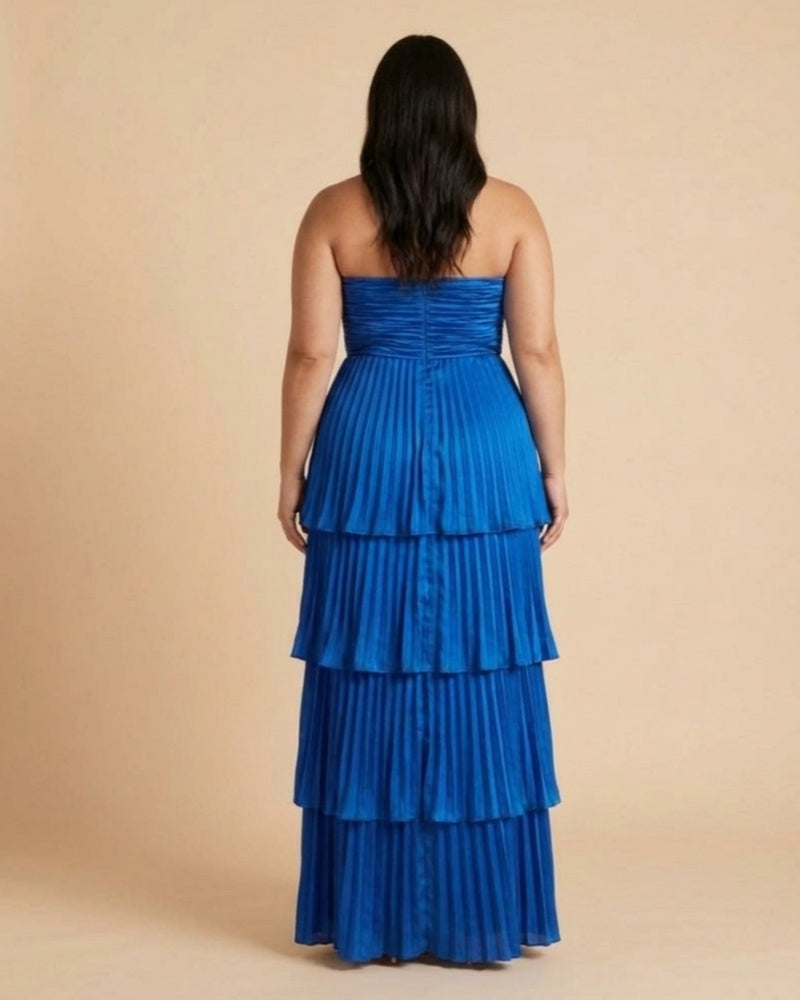 Chantarae Plus Size Romantic A-Line Ruffled Satin Bridesmaid Dress for Wedding Occasions -N0379
