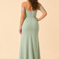 Plus Size Off Shoulder Chiffon Bridesmaid Dress with Pleated Details and Elegant Leg Slit