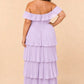 Elegant A Line Maxi Bridesmaid Dress Pleated Tiered Off Shoulder Design