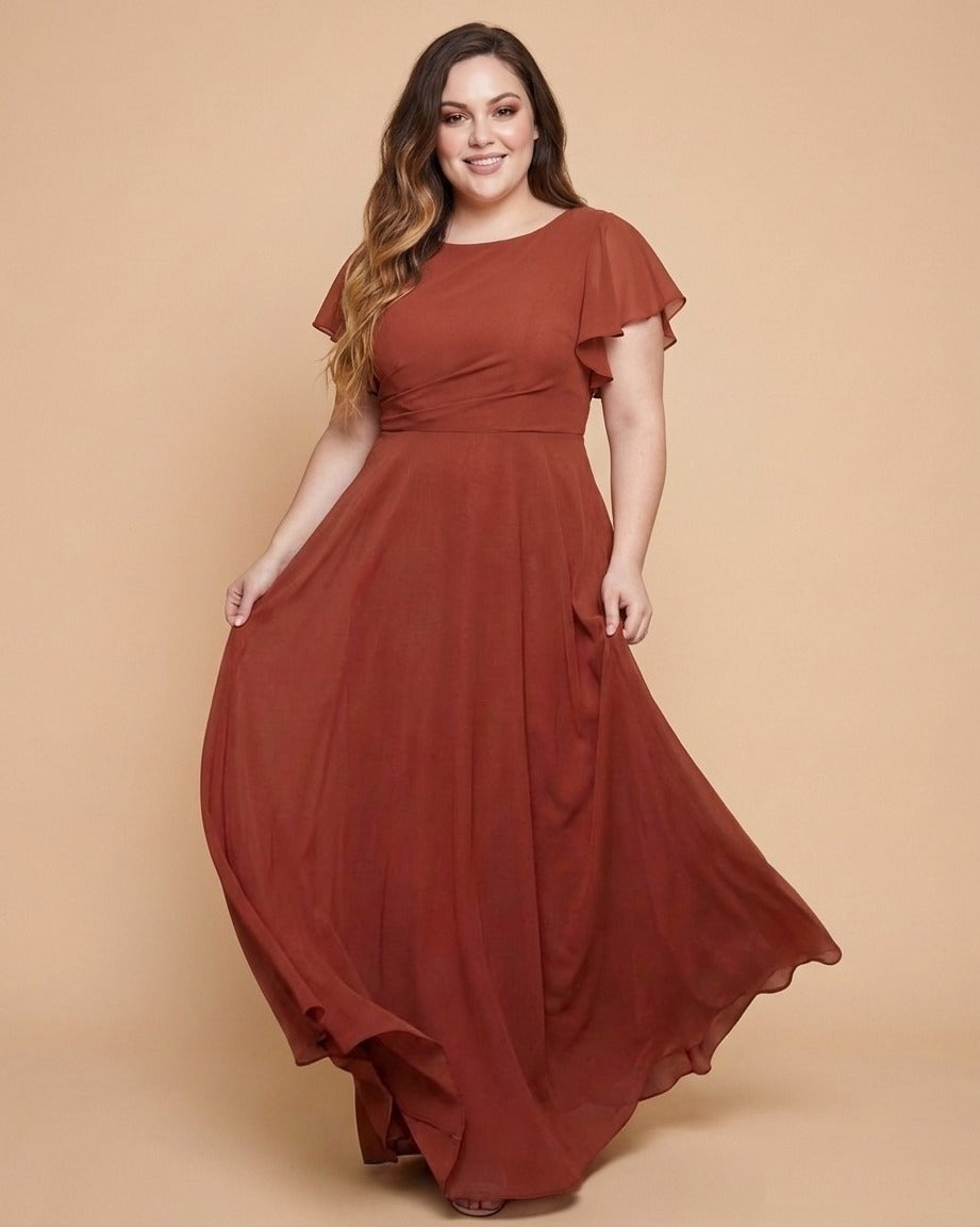 Avenleigh Plus Size Romantic A-Line Chiffon Pleated Bridesmaid Dress for Wedding - N0328