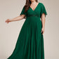 Plus Size Floral Applique Short Sleeve A-Line Chiffon Formal Evening Dress