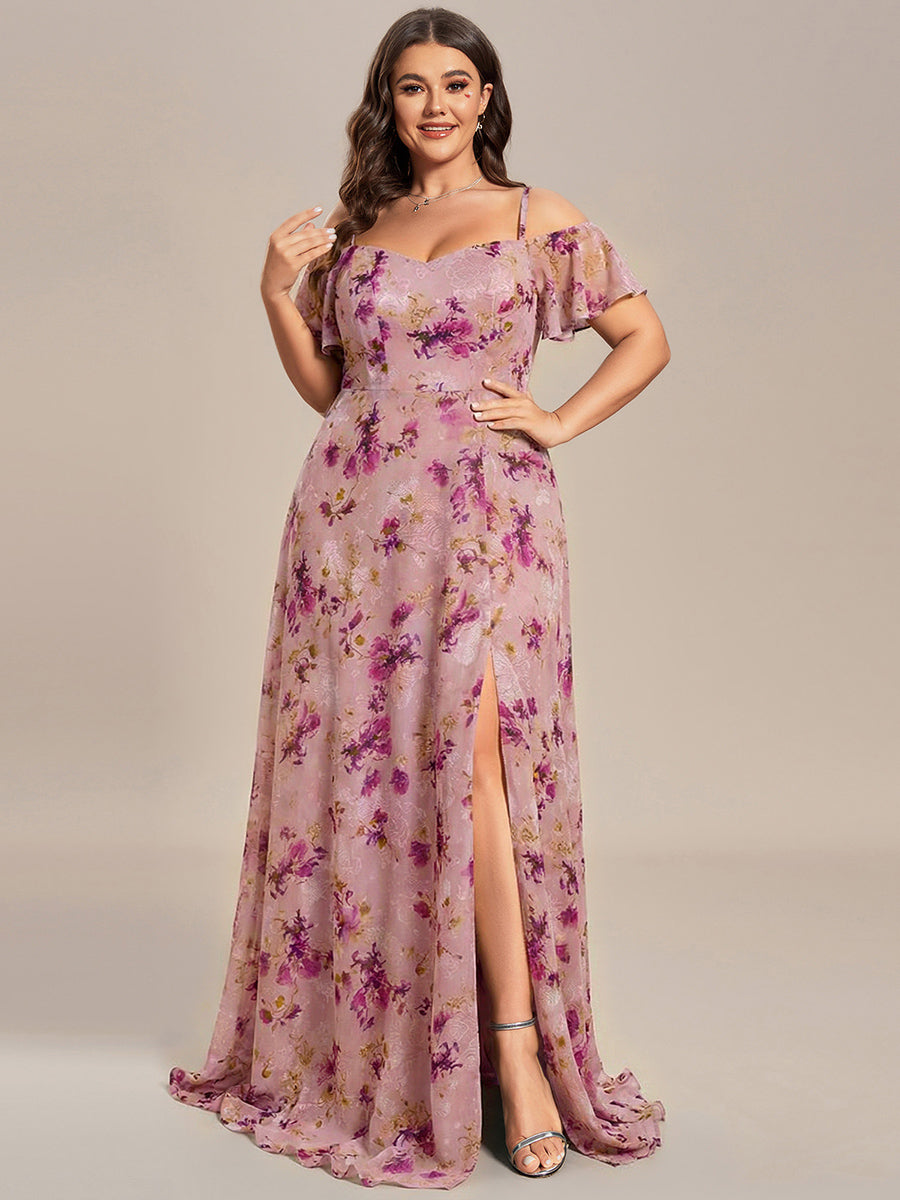 Plus Size Cold Shoulder Formal Bridesmaid Dress with Side Slit