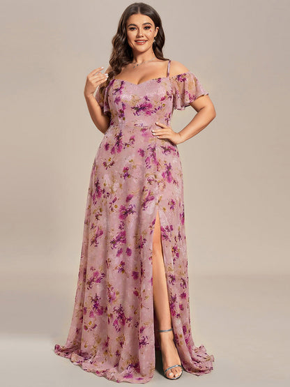 Plus Size Cold Shoulder Formal Bridesmaid Dress with Side Slit