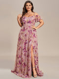 Plus Size Cold Shoulder Formal Bridesmaid Dress with Side Slit