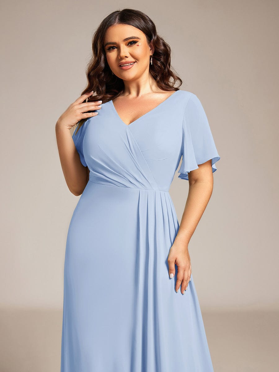Plus Size High Slit V-Neck Empire Waist Chiffon Bridesmaid Dress