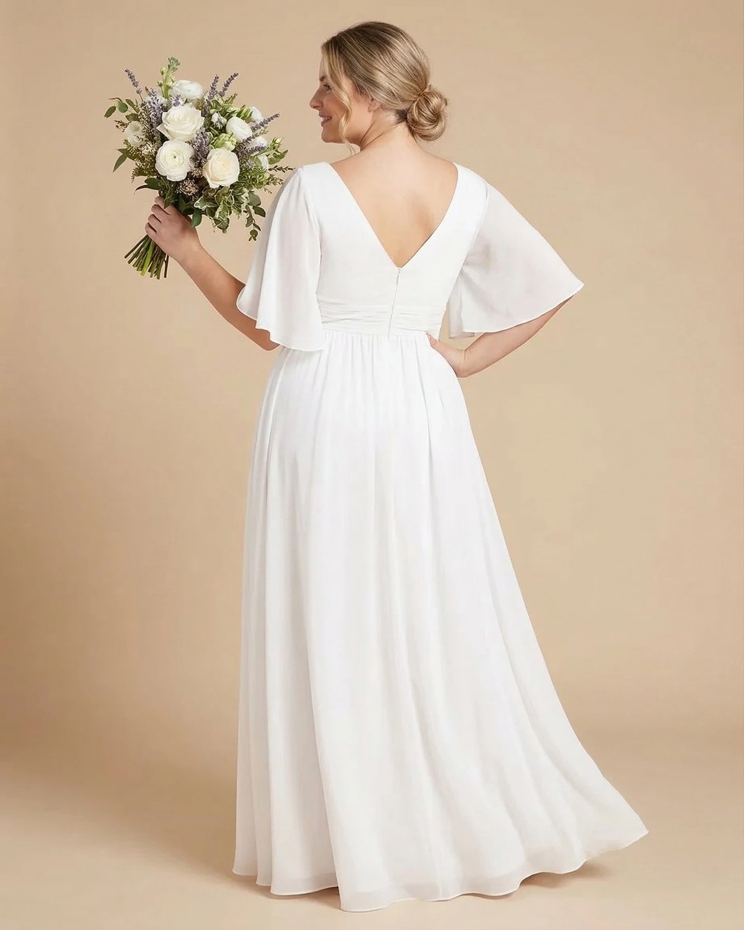 Petaline Romantic Plus Size A-Line Bridesmaid Dress with V-Neck Pleated Chiffon - for Weddings N0301
