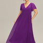 Plus Size V-Neck Glittery Short Sleeves Formal Evening Dress with Empire Waist