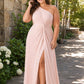 Floor-Length Chiffon Evening Gown with Single Shoulder and Side Slit