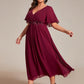Plus Size Elegant Short Sleeves V-Neck Floral Applique Wedding Guest Dress