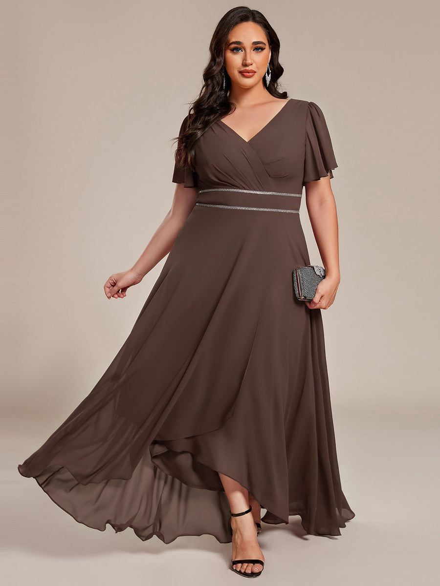 Plus Size V-Neck Rhinestone Waist Chiffon Maxi Formal Evening Dress