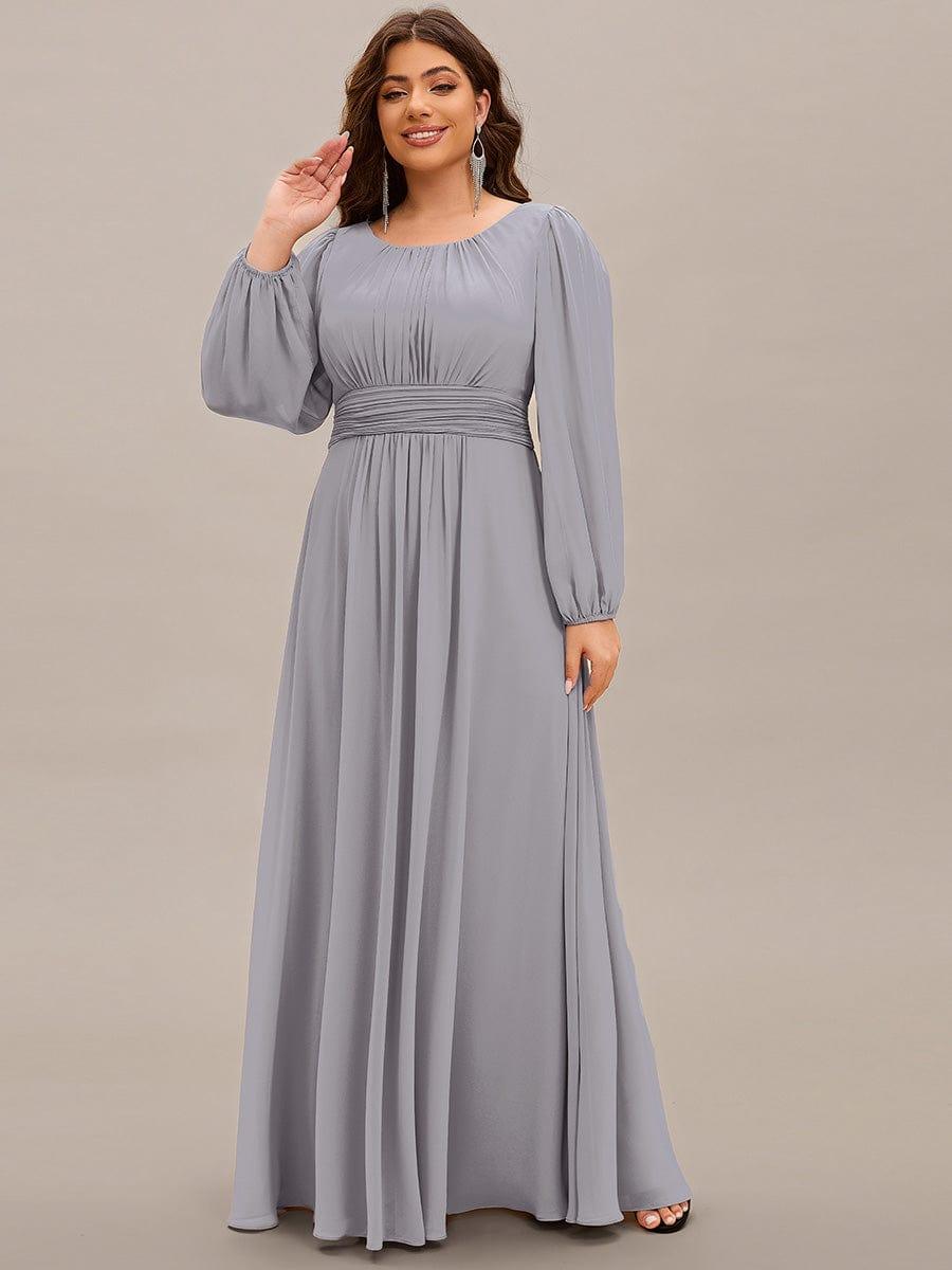 Plus Size See-Through Puff Sleeve Chiffon Mother Dress
