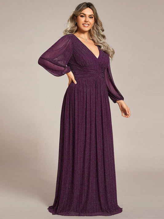 Plus Size Dazzling Empire Waist See-Through Long Sleeves A-Line Evening Dress