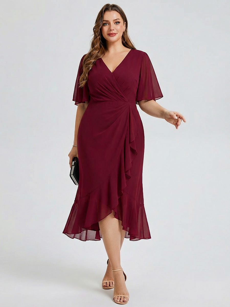 Plus Size Printed Mermaid Chiffon Wedding Guest Dress