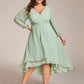 Plus Size Chiffon A-Line 3/4 Sleeves Asymmetrical Hem Wedding Guest Dress