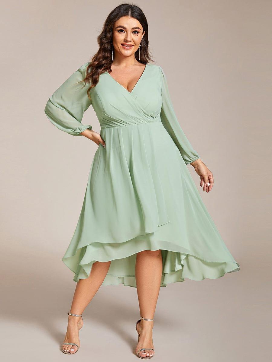 Plus Size Chiffon A-Line 3/4 Sleeves Asymmetrical Hem Wedding Guest Dress