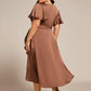 Plus Size V-Neck Satin Midi Wedding Guest Dress with Ruffled Skirt