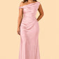 Floor Length Stretch Satin Bridesmaid Gown with Asymmetrical Neckline