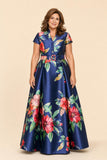 Floral Print Mother of the Bride Dress with Elegant Pleated A-Line