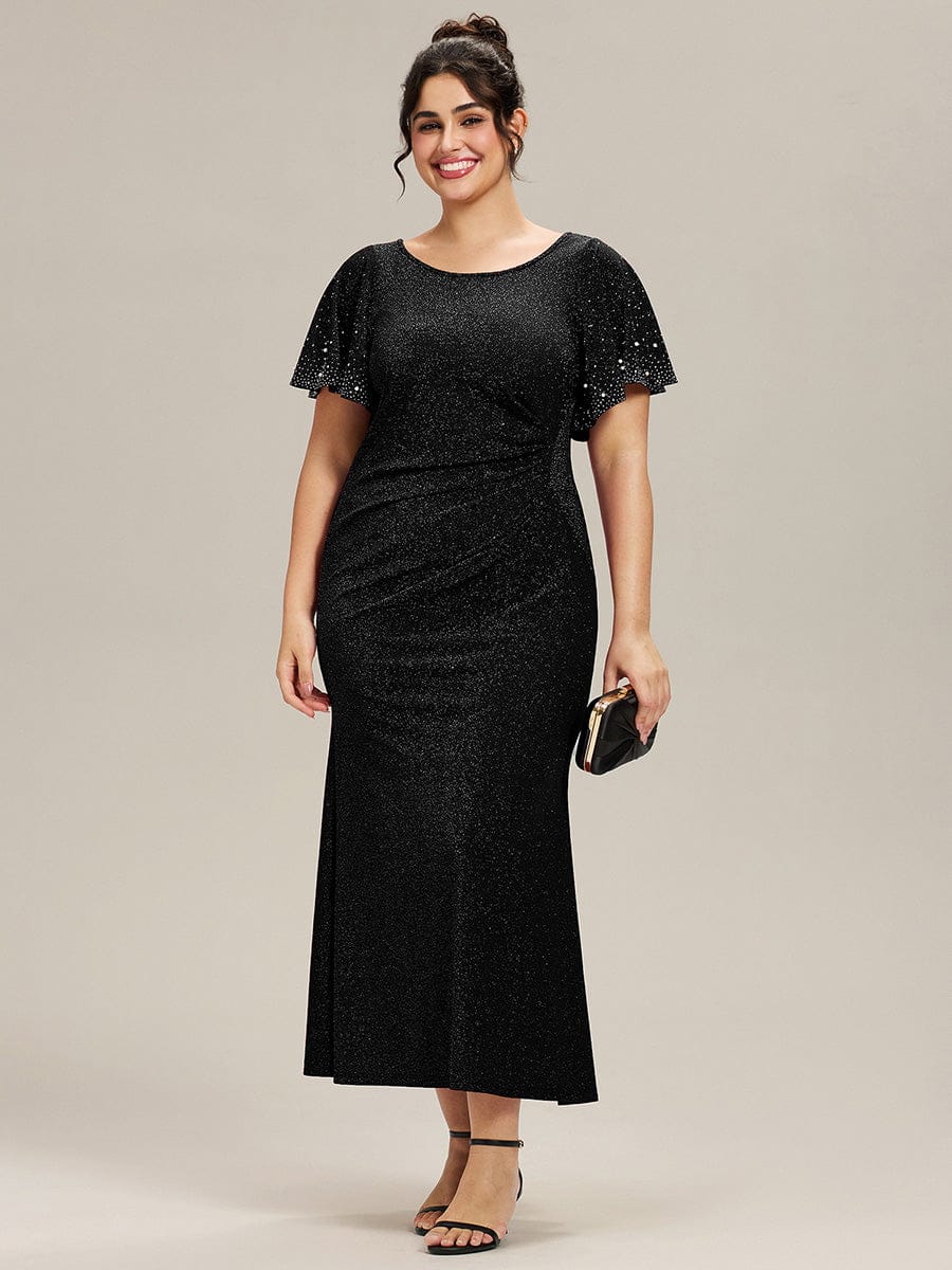 Plus Size Sequin Flutter Sleeve Formal Dress
