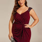 Plus Size Sequin Shoulder Strap Wedding Guest Dress with Side Slit