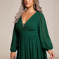 Plus Size V-Neck Long Lantern Sleeves A-Line Chiffon Bridesmaid Dress