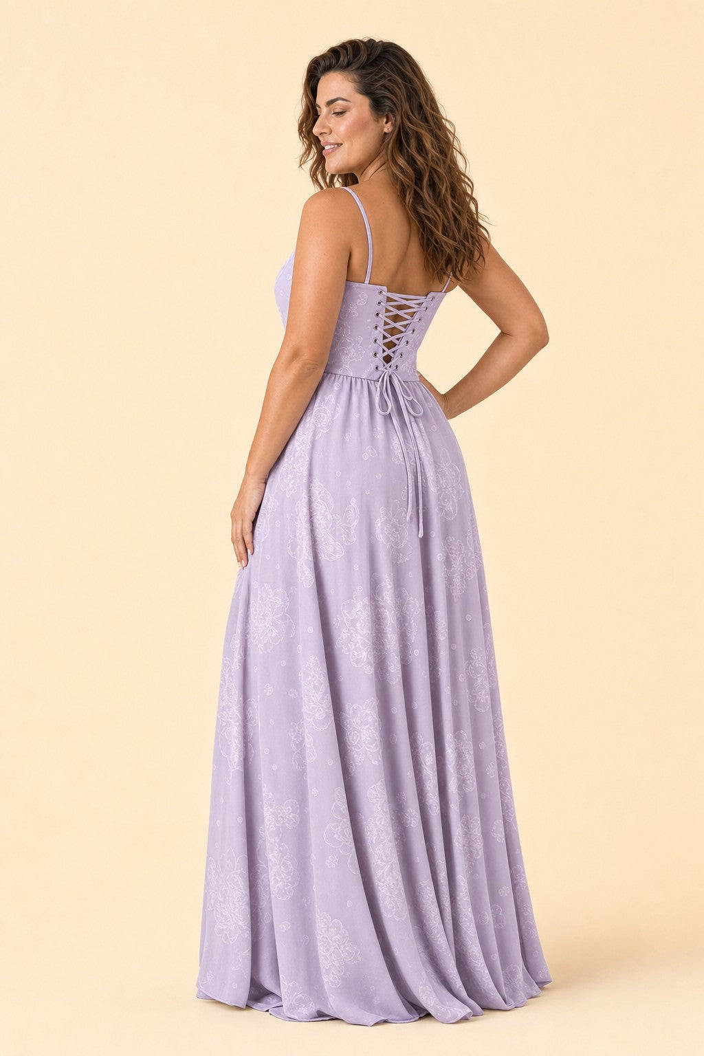 Plus Size Floral Burnout Bridesmaid Dress with Removable Straps and Lace Up Back