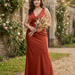 Silvarelle Romantic Sheath Stretch Satin Plus Size Bridesmaid Dress with V-Neck for Weddings - N0361