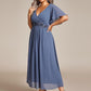 Plus Size Elegant Short Sleeves V-Neck Floral Applique Wedding Guest Dress