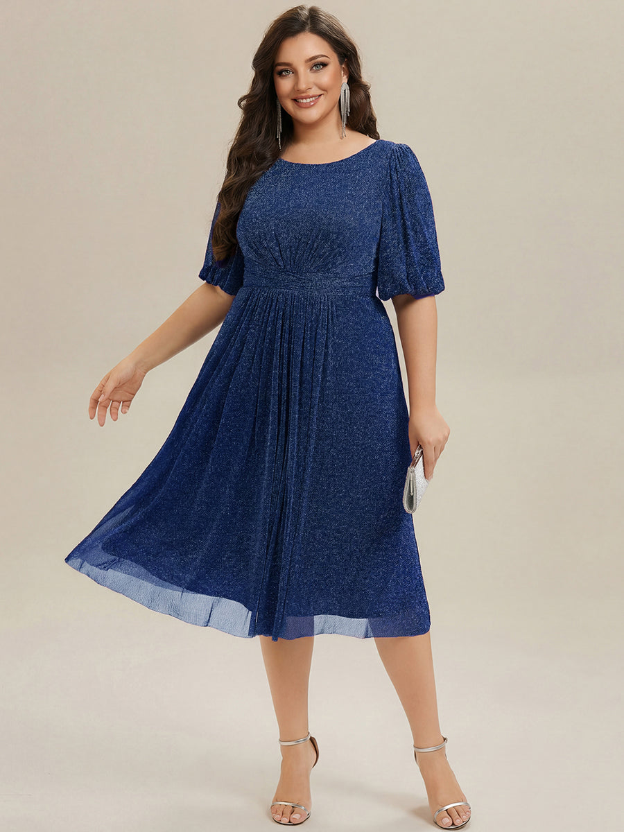 Plus Size Glitter Half Sleeve A-Line Wedding Guest Dress