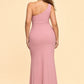 Plus Size One Shoulder Maxi Bridesmaid Dress with Fan Pleats and Elegant Fit