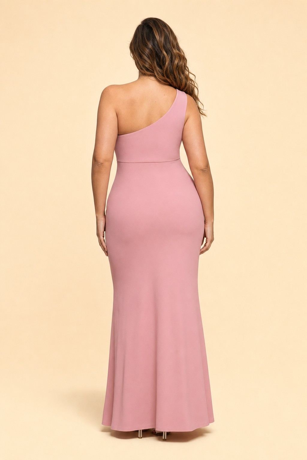 Plus Size One Shoulder Maxi Bridesmaid Dress with Fan Pleats and Elegant Fit