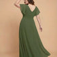 Avenleigh Graceful Plus Size Chiffon A-Line Bridesmaid Gown with Flowing Skirt - N0332