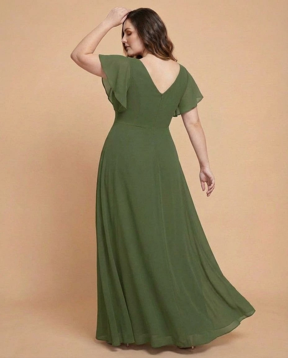 Avenleigh Graceful Plus Size Chiffon A-Line Bridesmaid Gown with Flowing Skirt - N0332