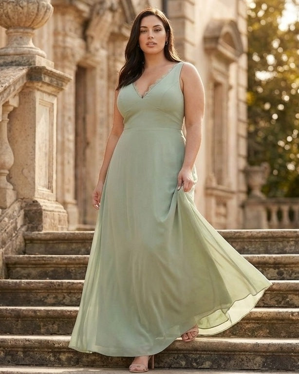 Silvarelle Elegant Plus Size Sheath Bridesmaid Dress with Chiffon for Wedding Party -N0363