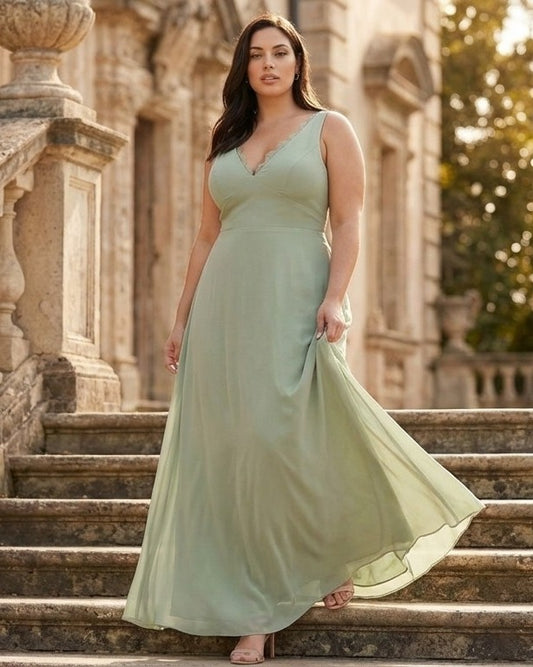 Silvarelle Elegant Plus Size Sheath Bridesmaid Dress with Chiffon for Wedding Party -N0363