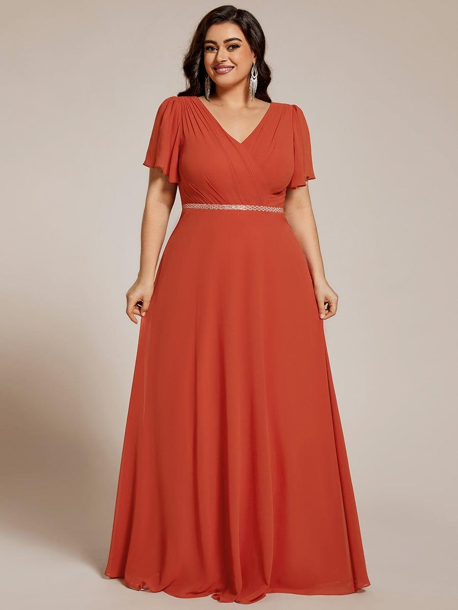 Plus Size Pleated A-Line Shiny Belt Chiffon Formal Evening Dress