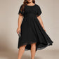 Plus Size Pleated Round Neckline A-Line Midi Chiffon Wedding Guest Dress