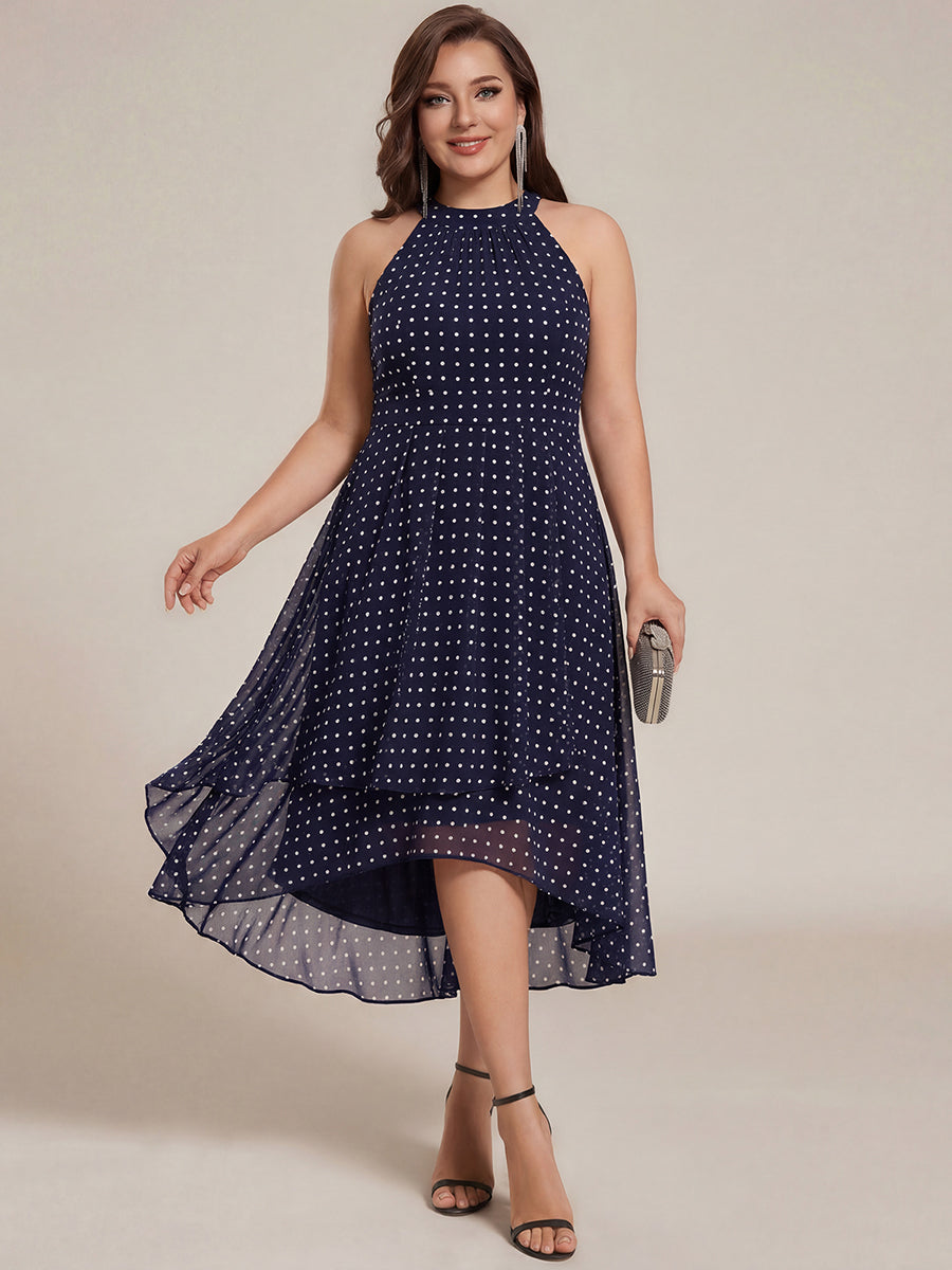 Flowy Plus Size Halter Neck Chiffon Midi Wedding Guest Dress