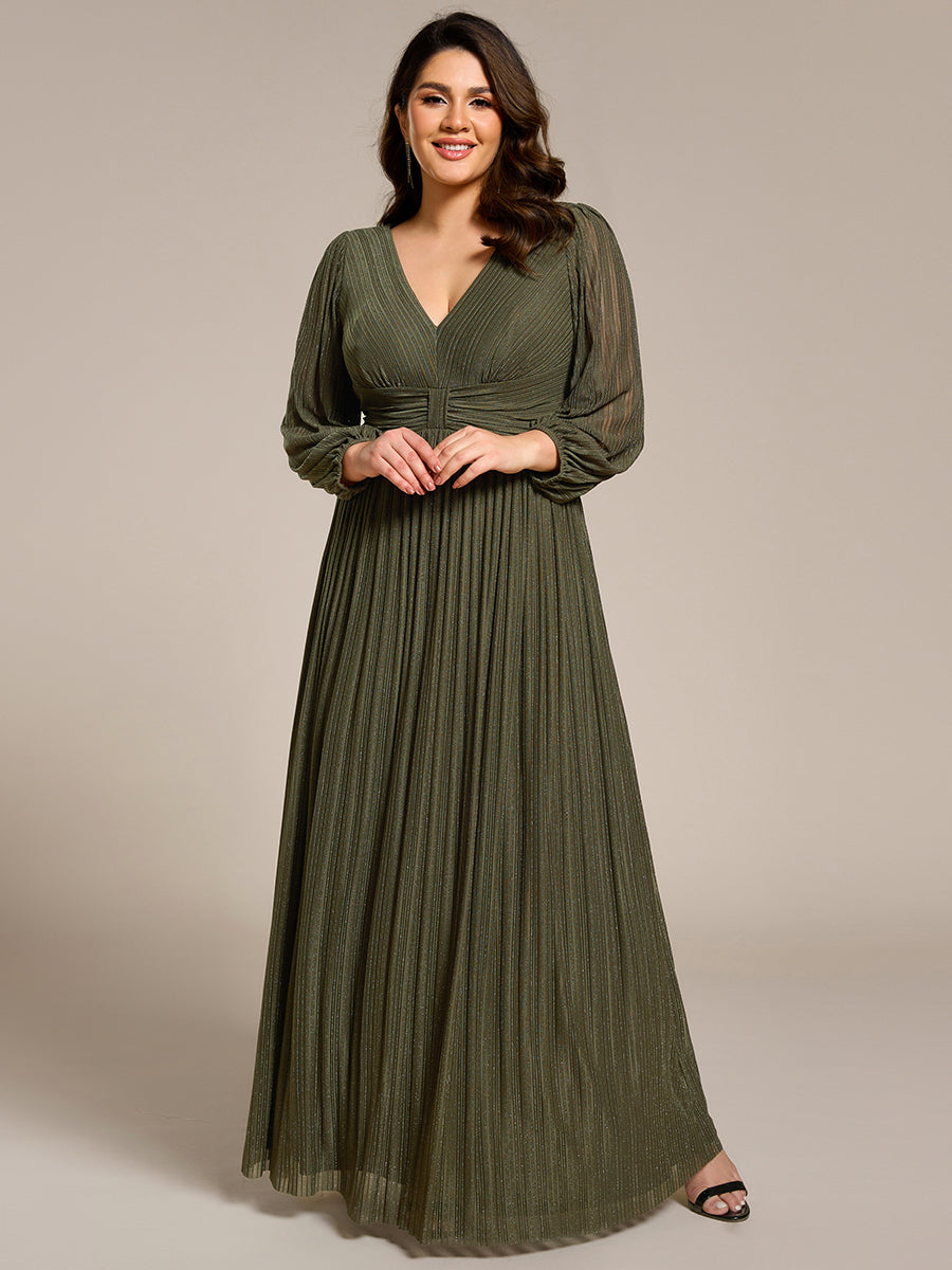 Plus Size Dazzling Empire Waist See-Through Long Sleeves A-Line Evening Dress